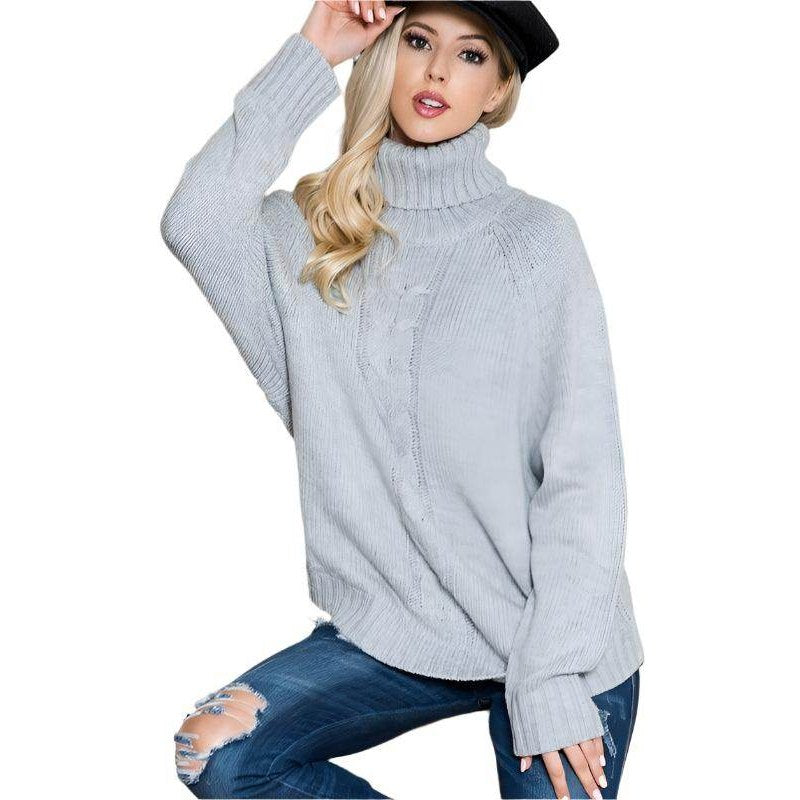 Solid Long Sleeve Turtleneck Sweater - VacationGrabs