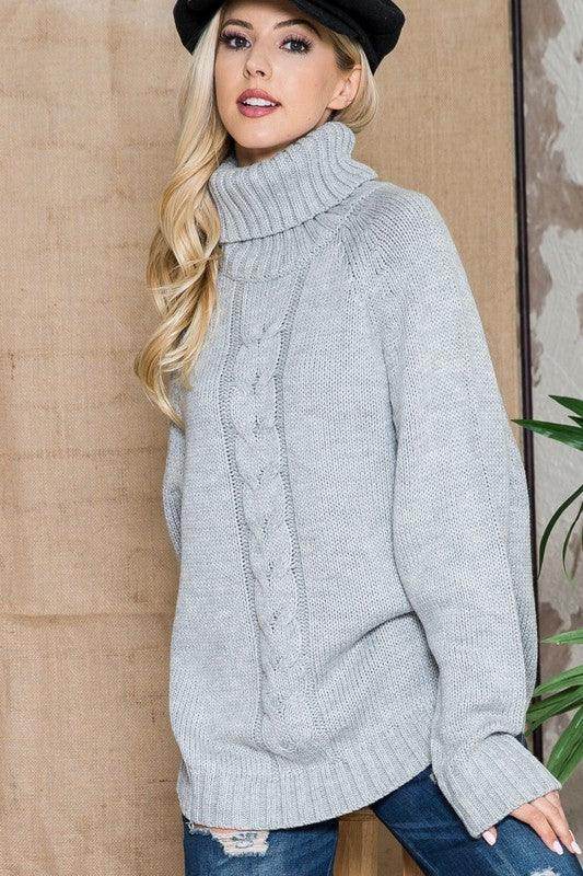 Solid Long Sleeve Turtleneck Sweater - VacationGrabs