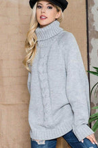Solid Long Sleeve Turtleneck Sweater - VacationGrabs