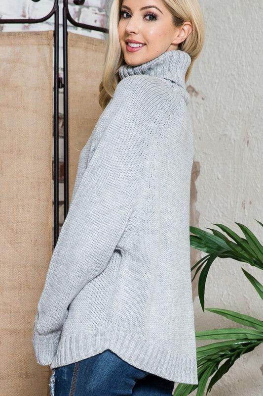 Solid Long Sleeve Turtleneck Sweater - VacationGrabs
