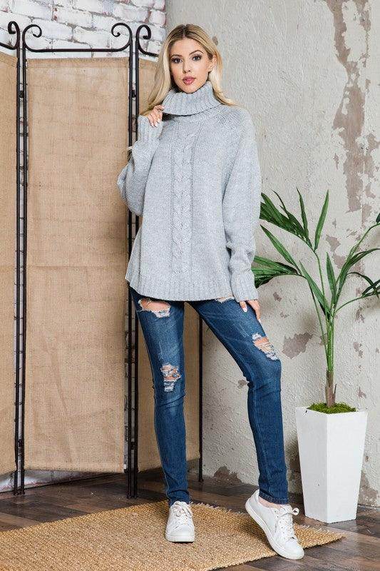 Solid Long Sleeve Turtleneck Sweater - VacationGrabs