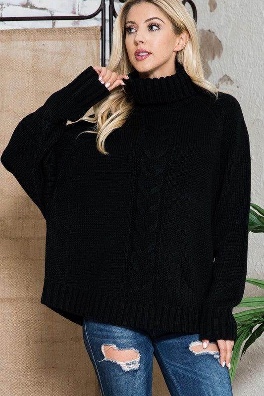 Solid Long Sleeve Turtleneck Sweater - VacationGrabs
