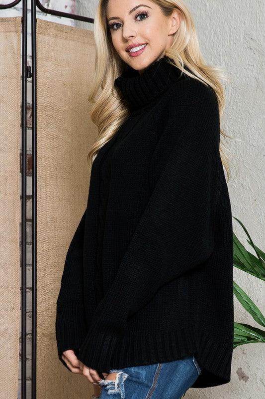 Solid Long Sleeve Turtleneck Sweater - VacationGrabs