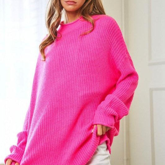 Women's Sweaters Solid Mock Neck Long Sleeve Knit Sweaters