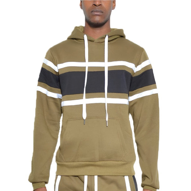 Solid With Three Stripe Pullover Hoodie - VacationGrabs