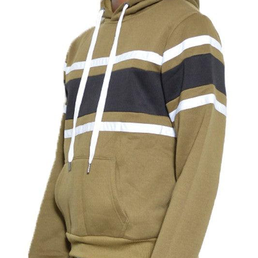 Men's Jackets Solid With Three Stripe Pullover Hoodie