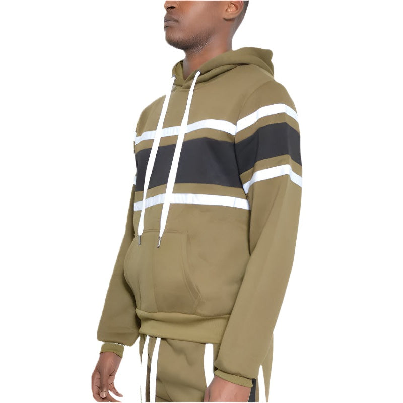 Solid With Three Stripe Pullover Hoodie - VacationGrabs