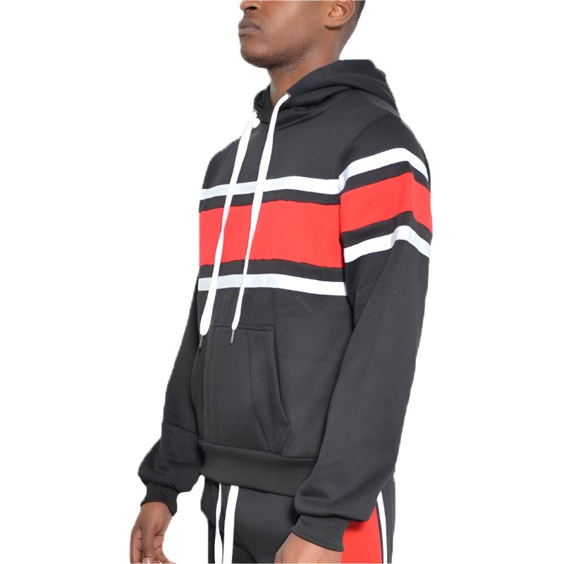 Solid With Three Stripe Pullover Hoodie - VacationGrabs
