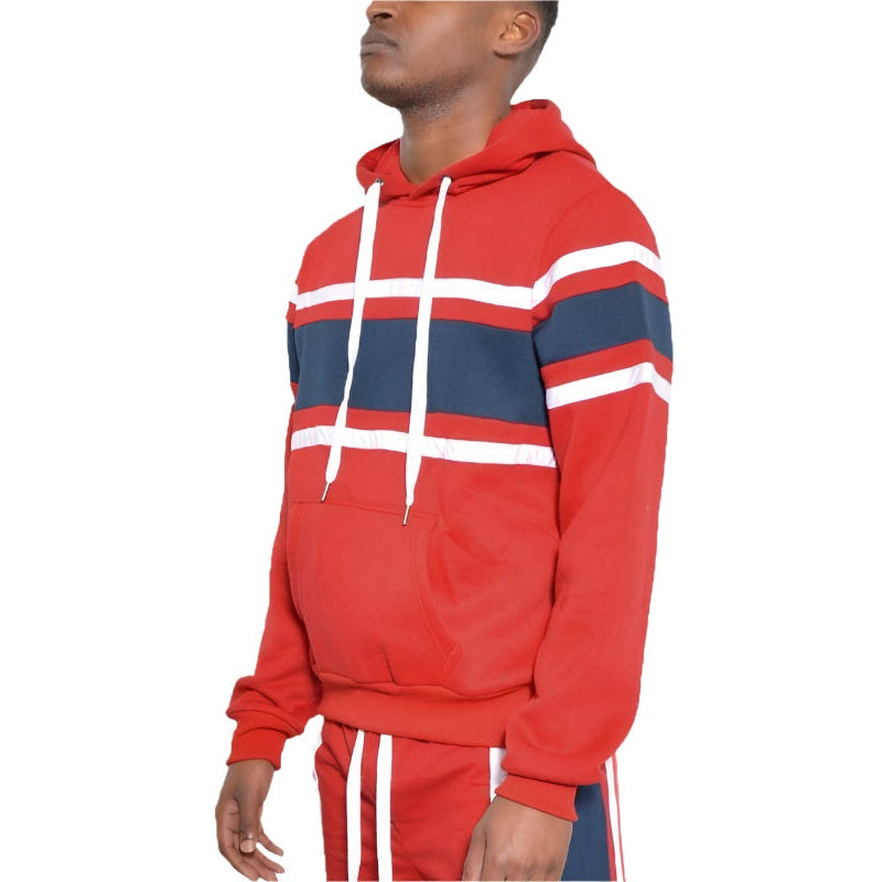 Solid With Three Stripe Pullover Hoodie - VacationGrabs