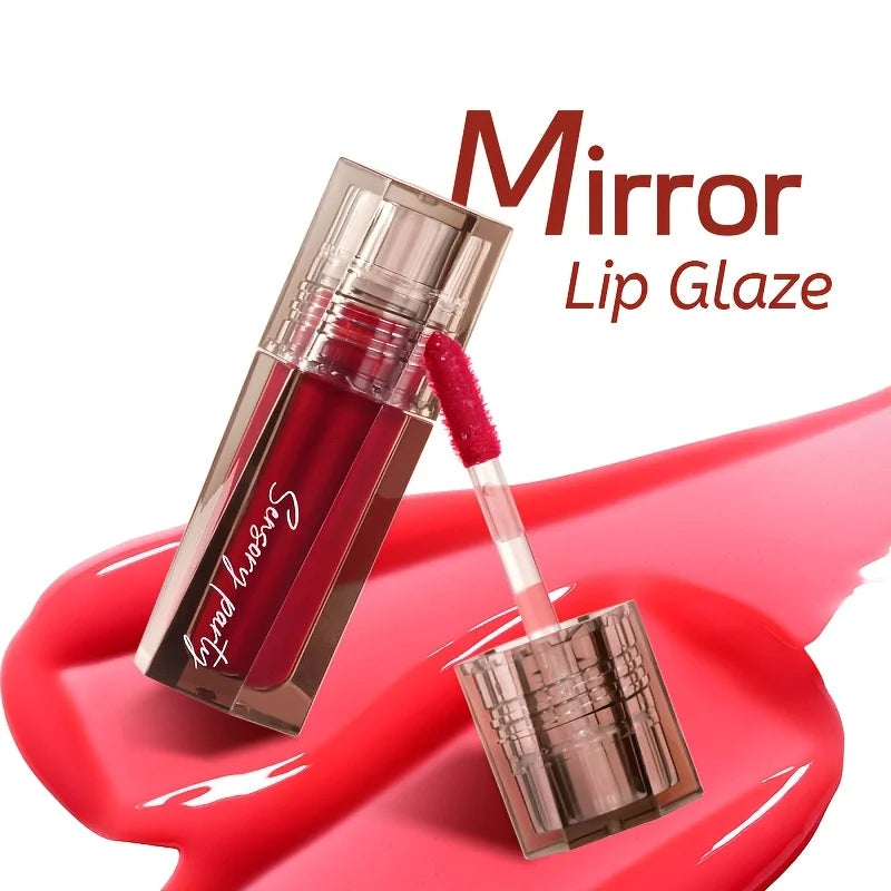 Red mirror lip gloss in clear tube, perfect for glossy finish