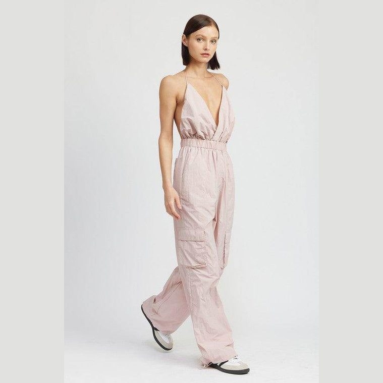 Spaghetti Strap Cargo Jumpsuit - VacationGrabs