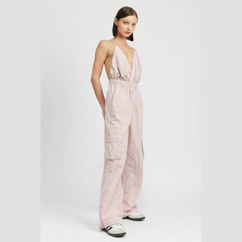 Spaghetti Strap Cargo Jumpsuit - VacationGrabs