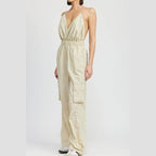 Spaghetti Strap Cargo Jumpsuit - VacationGrabs