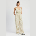 Spaghetti Strap Cargo Jumpsuit - VacationGrabs