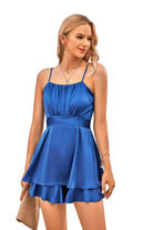 Women's spaghetti strap layered romper in royal blue with flared hem for stylish summer outings