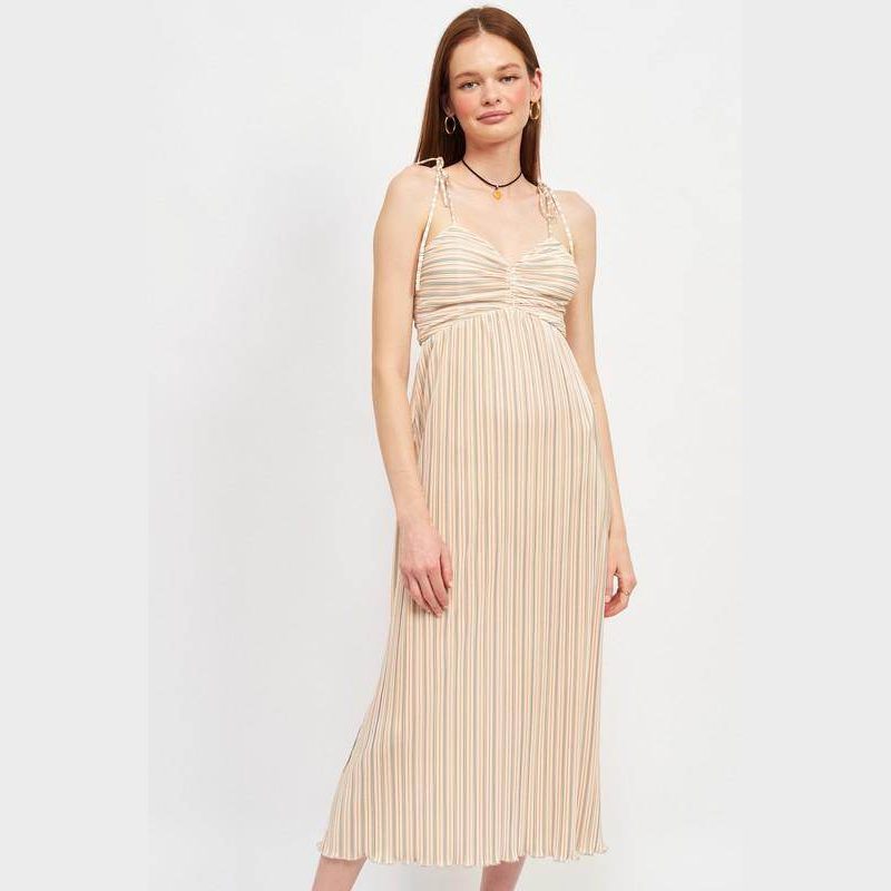 Emory Park Spaghetti Strap Maxi Dress with Vertical Stripes and Adjustable Tie Straps