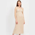 Emory Park Spaghetti Strap Maxi Dress with Vertical Stripes and Adjustable Tie Straps