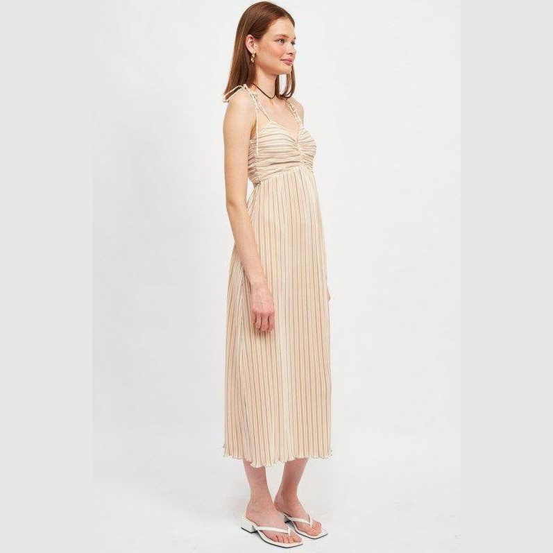 Emory Park Spaghetti Strap Maxi Dress in Beige with Vertical Stripes for a Stylish Summer Look