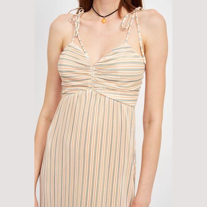 Emory Park Spaghetti Strap Maxi Dress with Ruched Bodice and Colorful Stripes for Stylish Summer Look