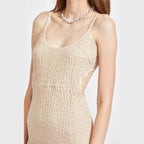 Emory Park spaghetti strap midi dress in beige with textured fabric and a stylish silhouette