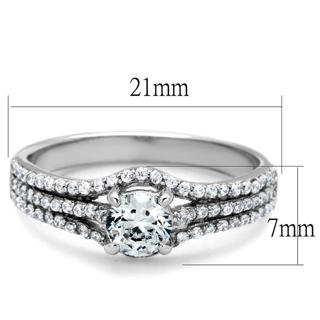 Sparkling engagement ring sterling silver with a round center stone and shimmering band detail