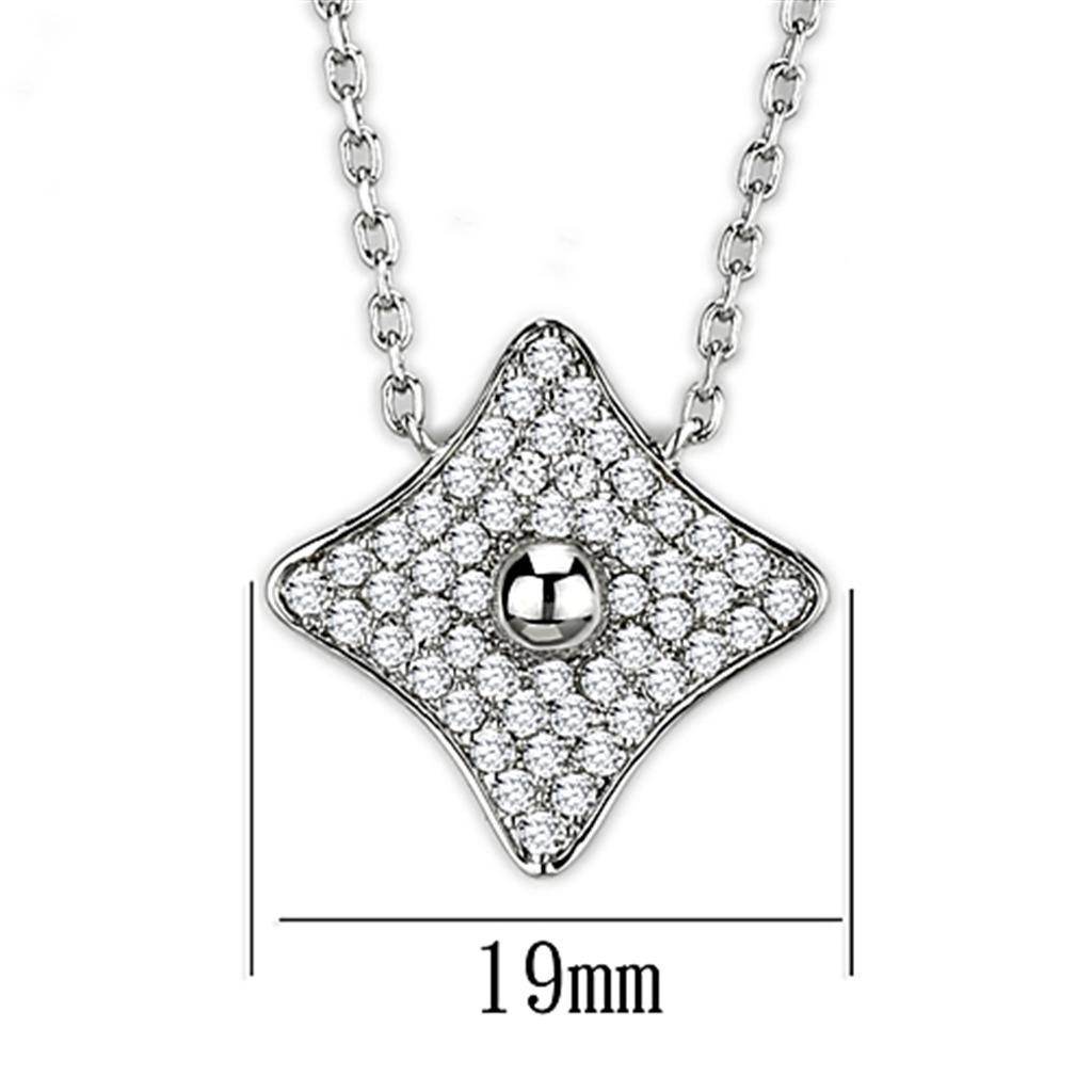 Sparkling rhodium plated necklace with diamond-like stones and a stylish pendant design