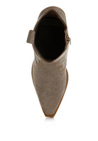 Top view of Rag Company sparkly cowboy boots for parties with pointed toe design