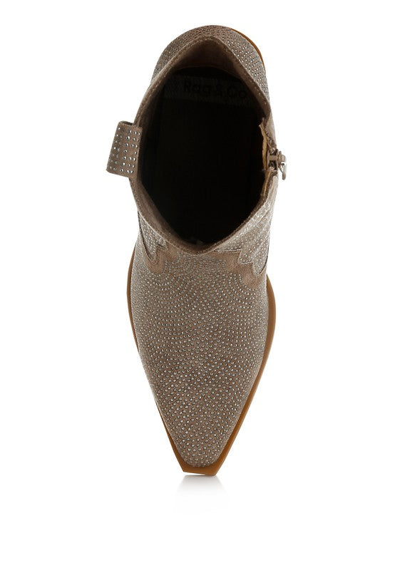Top view of Rag Company sparkly cowboy boots for parties with pointed toe design