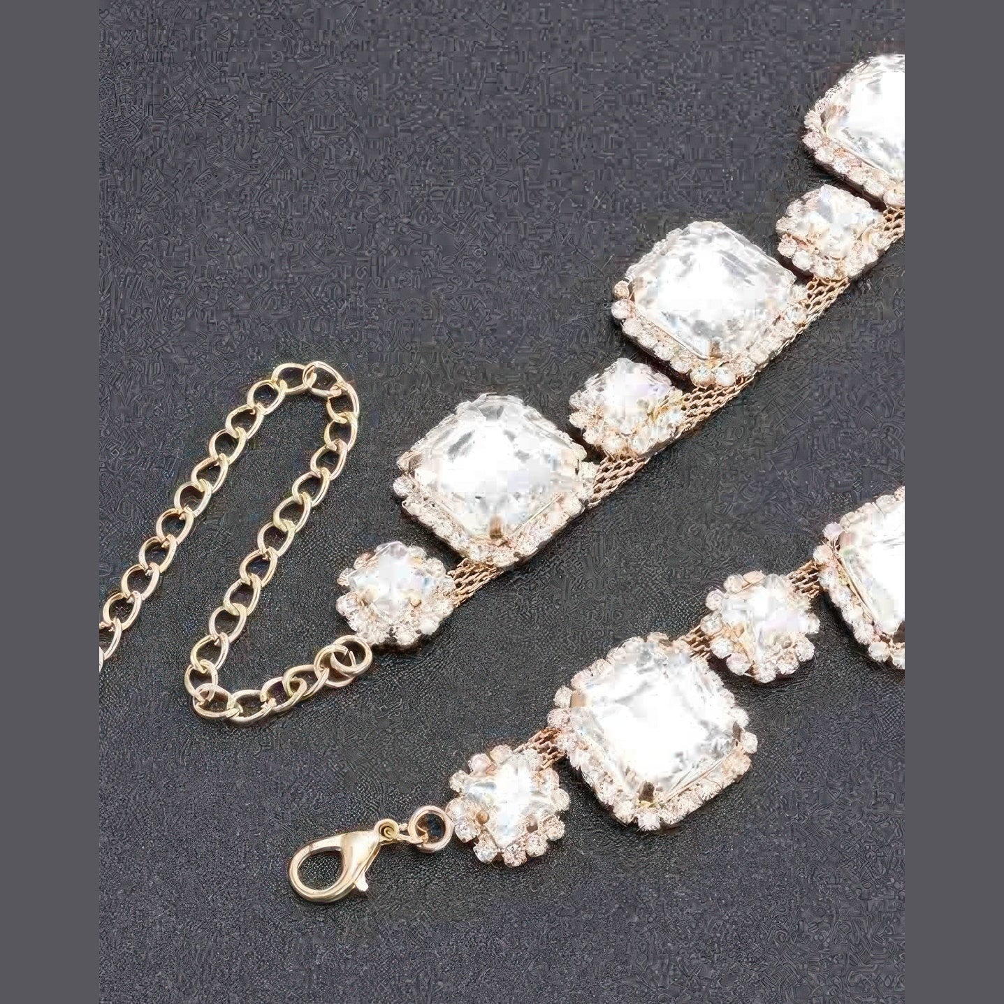 VacationGrabs sparkly necklace set for special occasions featuring large clear stones and gold chain