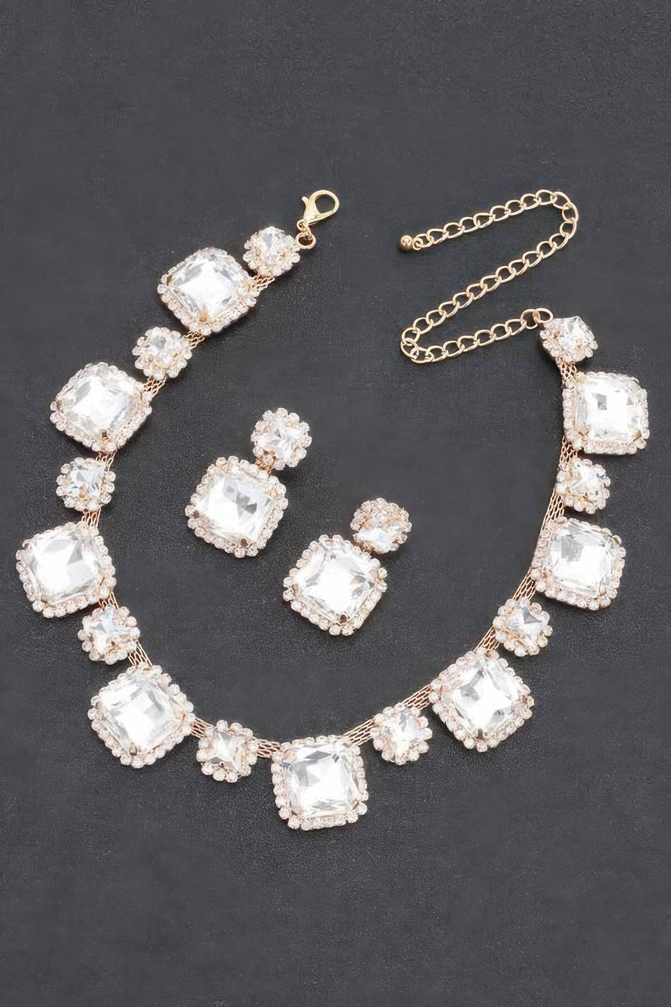 VacationGrabs sparkly necklace set for special occasions with large clear stones and matching earrings