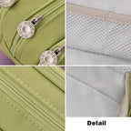 Close-up of VacationGrabs dual side pencil case with zippered compartments and mesh detail