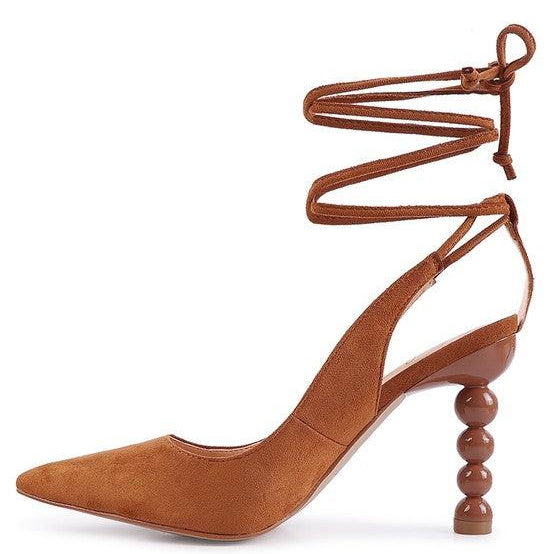 Women's Shoes - Heels Spiced Faux Suede Cut Out Heel Laceup Sandals