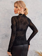 Trendsi spider web print blouse in sheer black with long sleeves for a stylish look