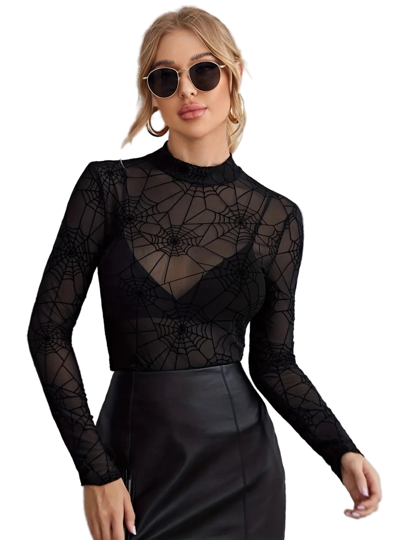 Trendsi women's spider web print blouse in black with long sleeves and stylish design