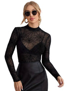 Trendsi women's spider web print blouse in black with long sleeves and stylish design