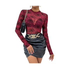 Trendsi women's spider web print blouse in burgundy with sheer long sleeves and stylish design