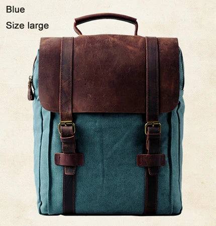 Blue sprayground backpack with leather accents for daily use