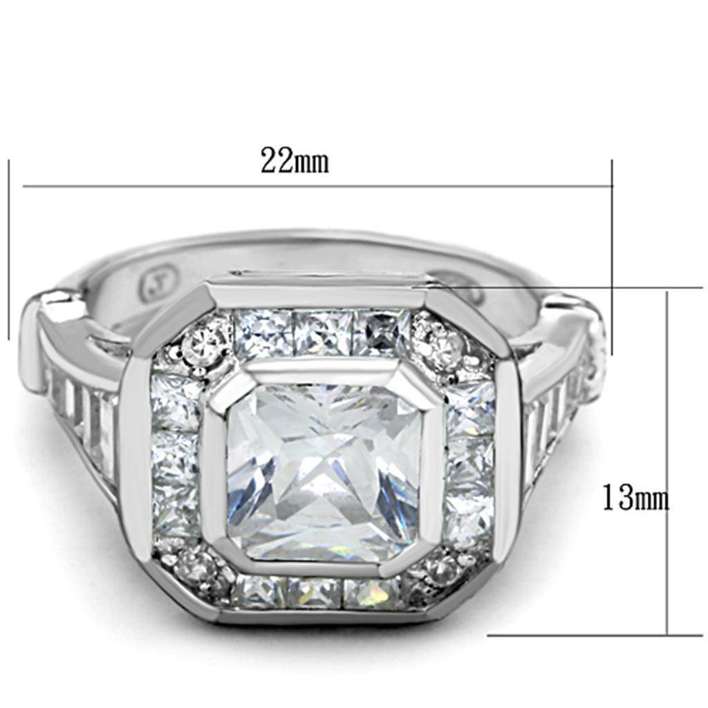 Square cut silver engagement ring with intricate design and sparkling stones, perfect for special moments