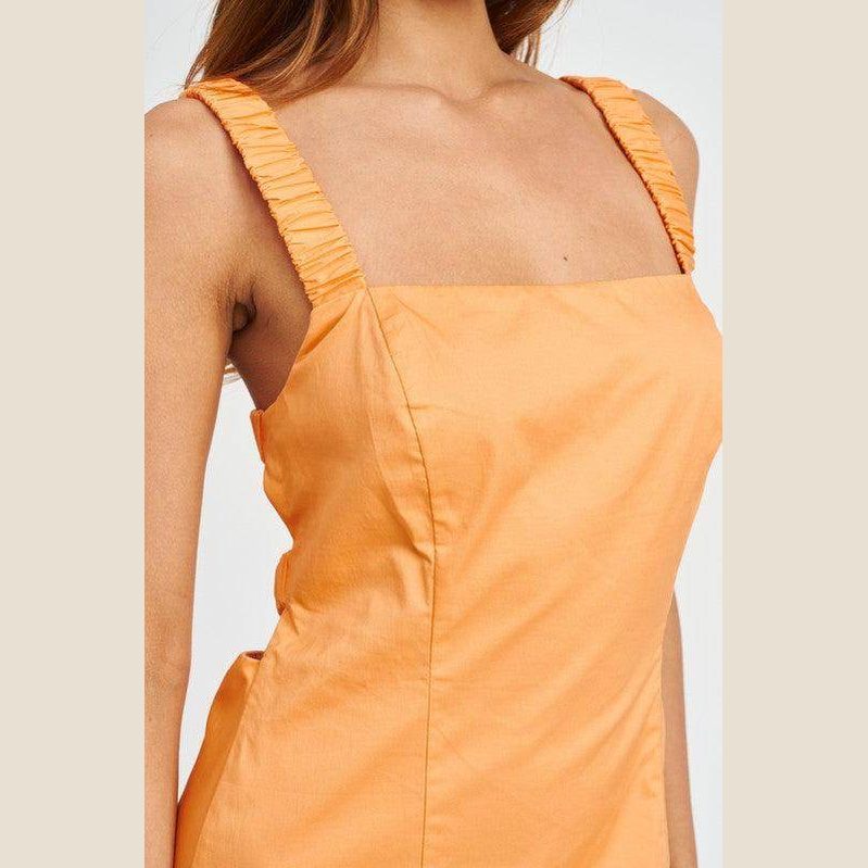 Square Neck Mini Dress With Elastic Back Detail - VacationGrabs