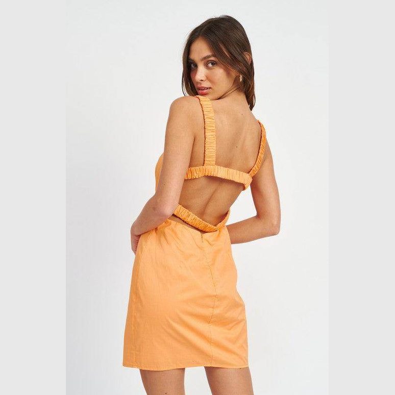Square Neck Mini Dress With Elastic Back Detail - VacationGrabs