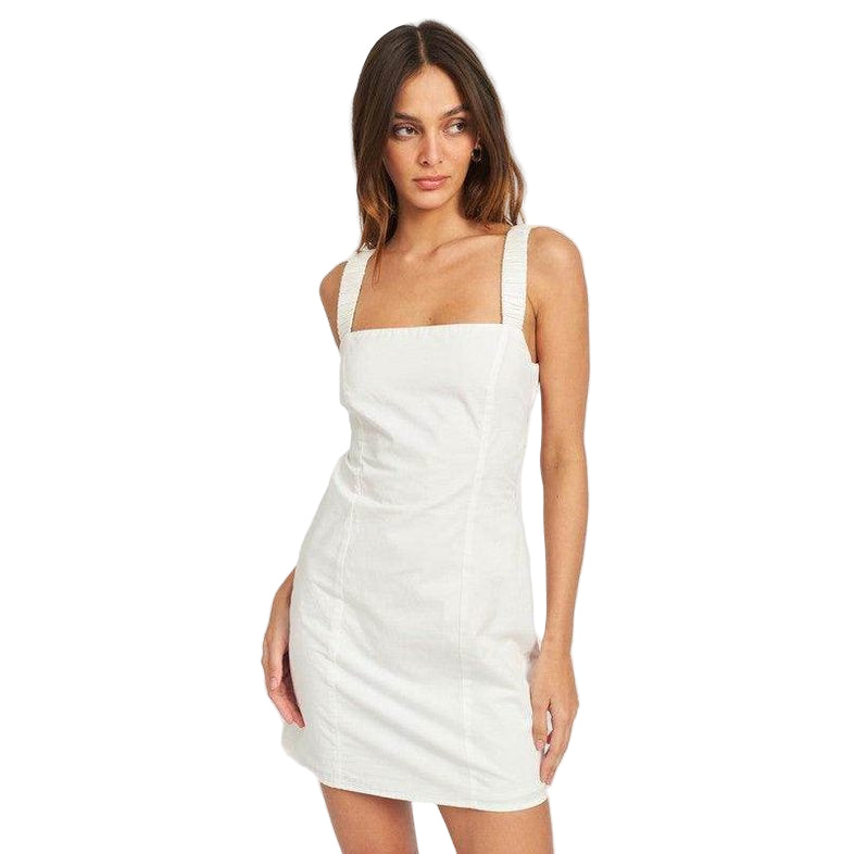 Square Neck Mini Dress With Elastic Back Detail - VacationGrabs
