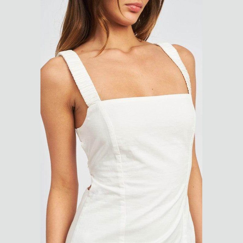 Square Neck Mini Dress With Elastic Back Detail - VacationGrabs