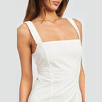 Square Neck Mini Dress With Elastic Back Detail - VacationGrabs
