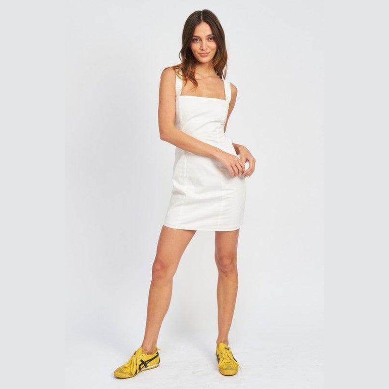 Square Neck Mini Dress With Elastic Back Detail - VacationGrabs