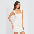 Square Neck Mini Dress With Elastic Back Detail - VacationGrabs
