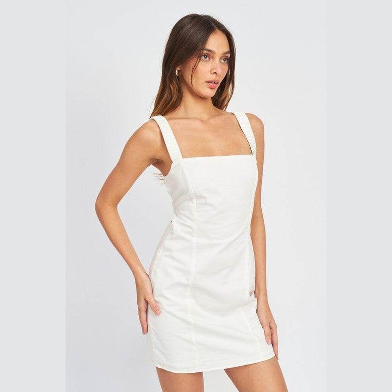 Square Neck Mini Dress With Elastic Back Detail - VacationGrabs