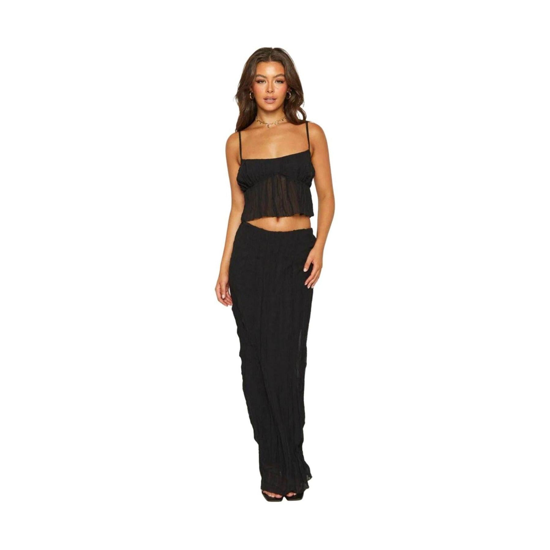 Square Neck Sleeveless Top and Ruched Skirt Set - VacationGrabs