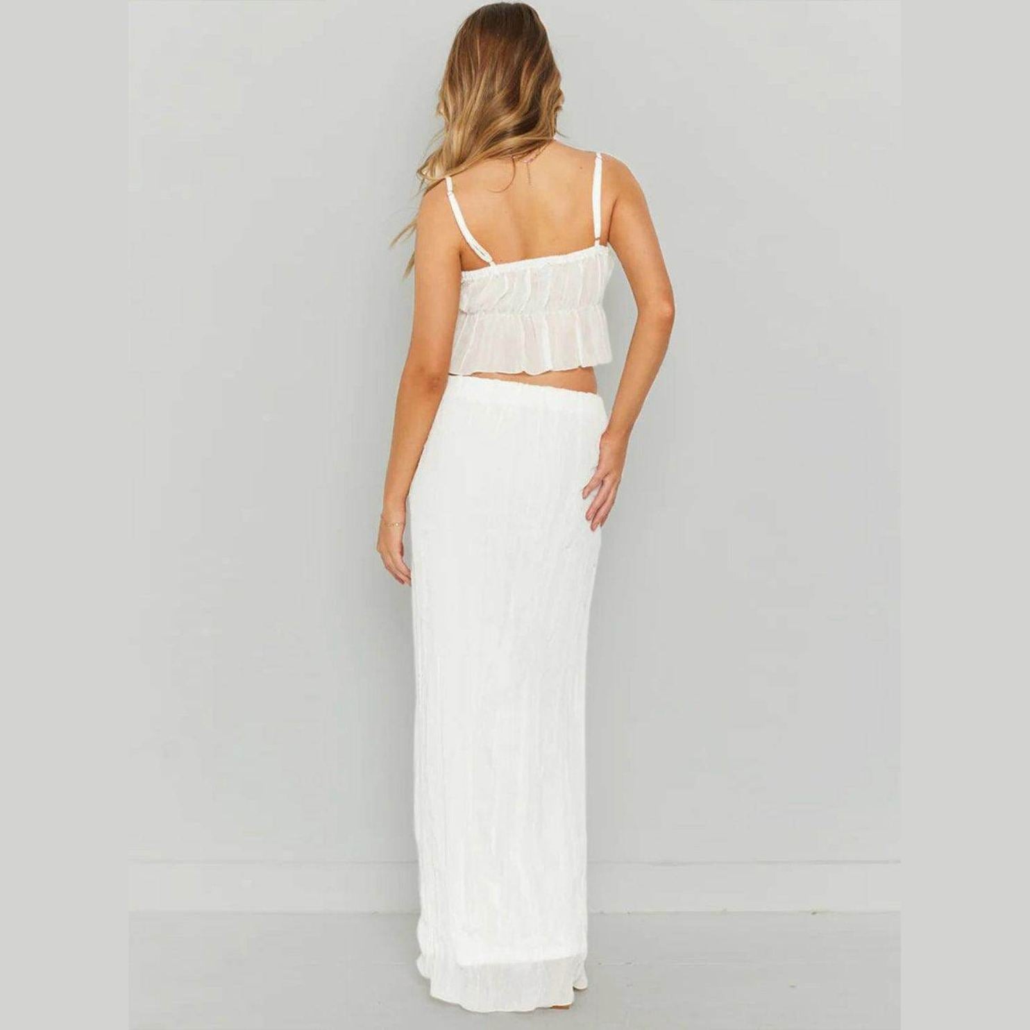 Square Neck Sleeveless Top and Ruched Skirt Set - VacationGrabs