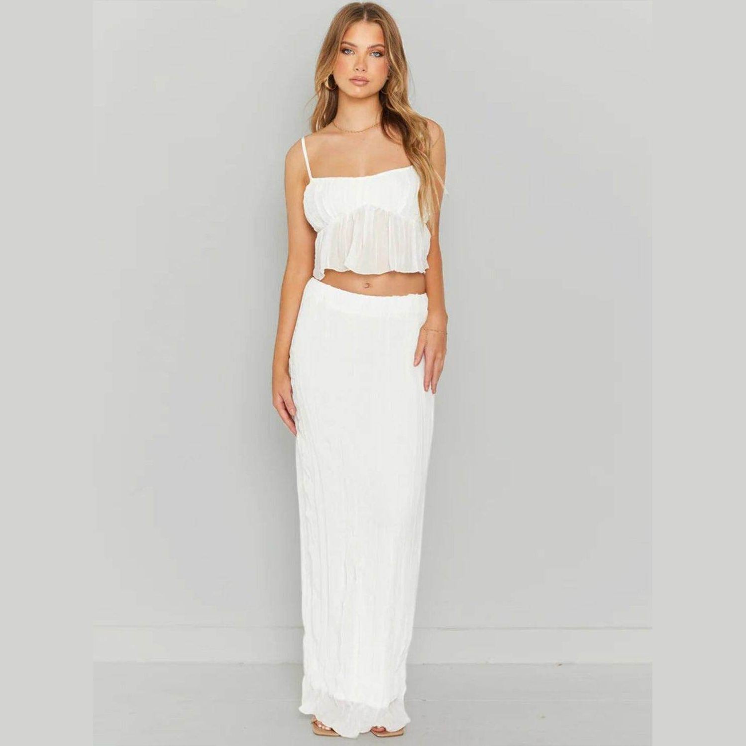 Square Neck Sleeveless Top and Ruched Skirt Set - VacationGrabs