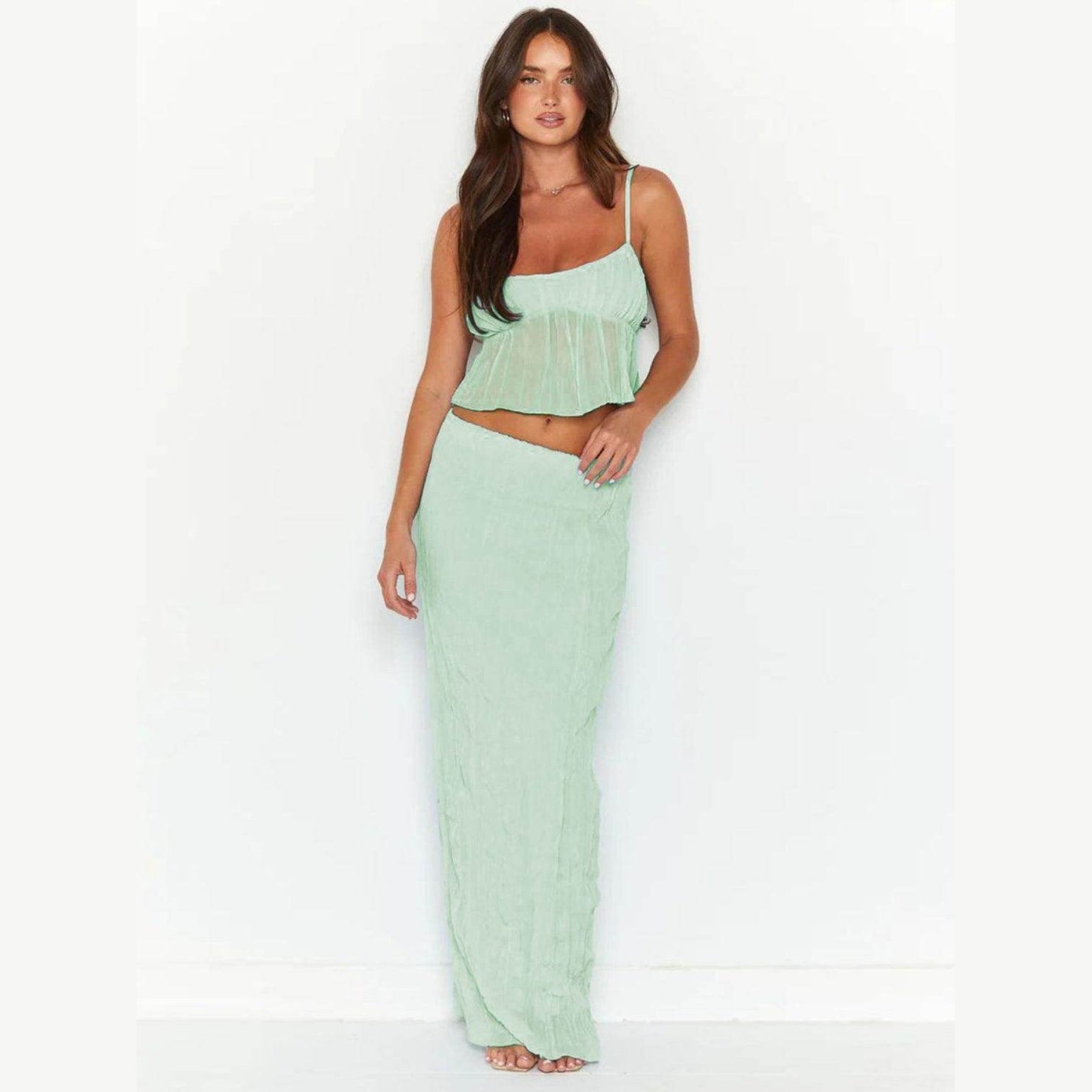 Square Neck Sleeveless Top and Ruched Skirt Set - VacationGrabs